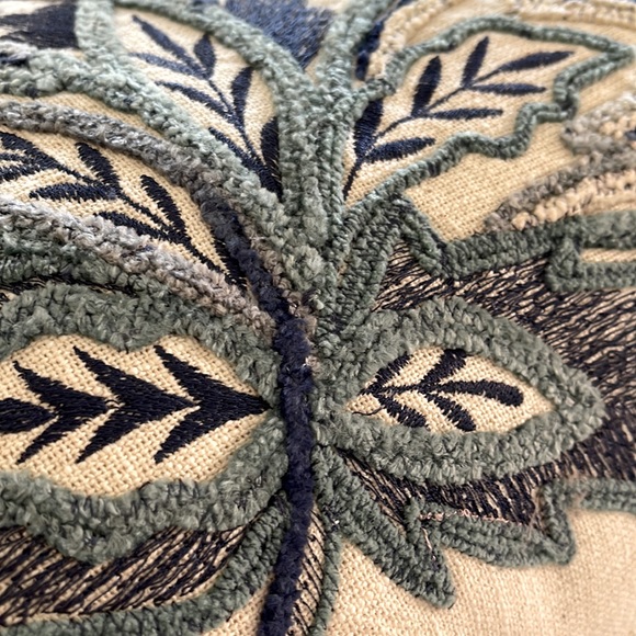 Like New Embroidered Accent Pillow, Shades of Blue on Cream, 14x20” - Picture 2 of 8